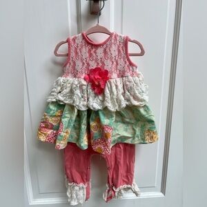 Peaches and Cream 24M Funky Pink, White and Green Button Up Jumpsuit
